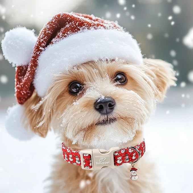 Christmas Dog Collar - Cute Red Snowman Christmas Puppy Collar with Safety Buckle, Soft Adjustable Holiday Dog Collars for Small Medium Large Dogs L