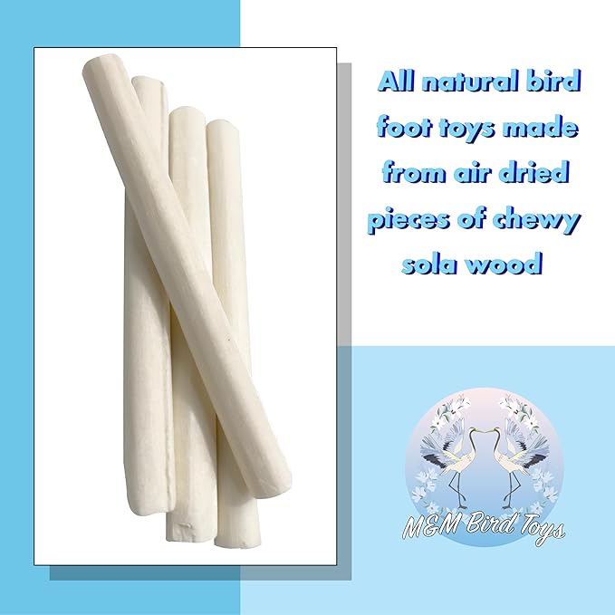 by M&M 5509 Skinny Sola Logs Pk4 - Handcut Air Dried Natural Sola Wood Sticks, Easy for Birds to Chew and Shred, Lightweight, Break by Hand, Delight for Small Size Pets
