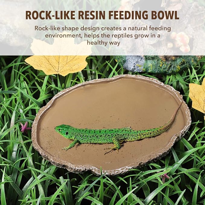 UEETEK Reptile Water Dish: Resin Bowl for Snakes, Turtles, Lizards, 7 x 5.5 x 0.3 inch