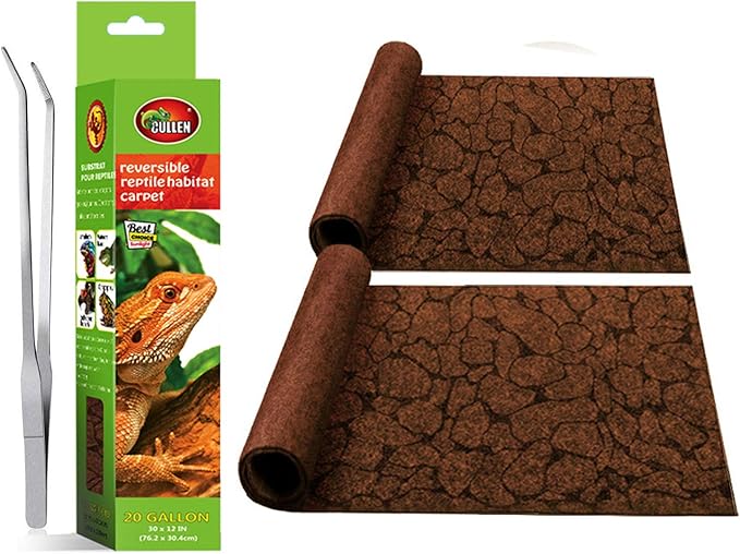 2PCS Reptile Carpet 20 Gallon, Pet Terrarium Liner, Reptiles Cage Mat/Substrate for Snakes, Chameleons, Geckos and Bearded Dragon Tank Accessories with Tweezers Feeding Tongs Desert(30*12in)