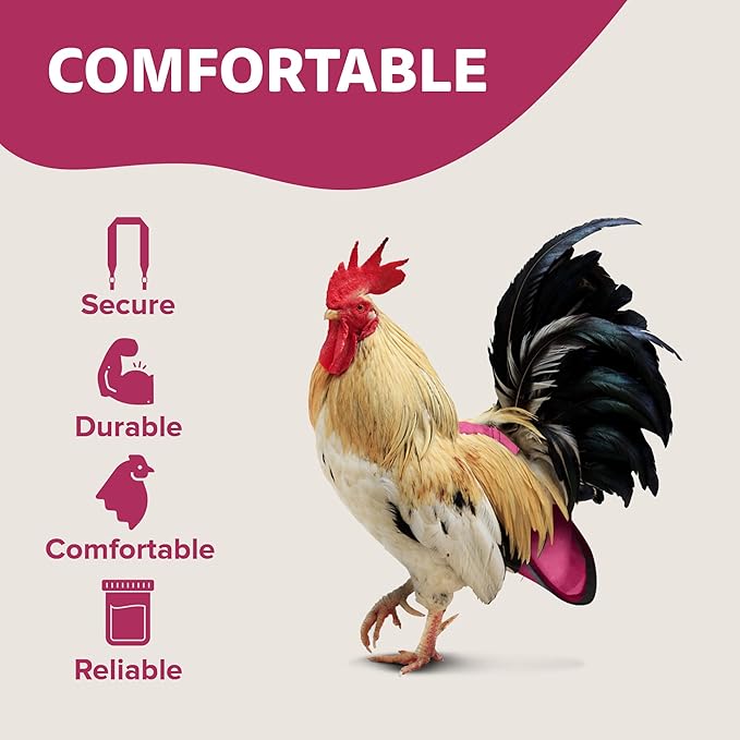 Hen Holster Bird Diaper, Wrap Around - for Hens, Roosters, Ducks, Leak-Proof Design, Comfortable Fleece Strap Bird Harness with Sewn-in Liner, Secure Hook and Loop Closure - Large, Pink