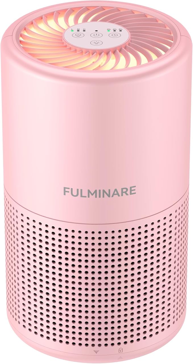 FULMINARE Air Purifiers for Bedroom H13 True HEPA Air Filter, Quiet Air Cleaner With Night Light, Portable Small Air Purifier for Home, Office, Living Room (Pink)