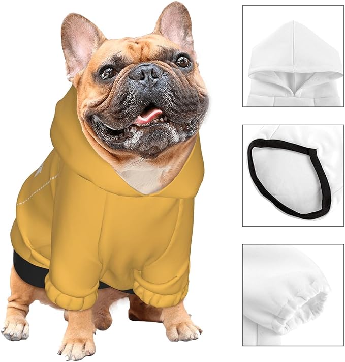 Dog Costume, Custom Dog Hoodie, Dog Name Costume Holiday Pet Pajamas Outfit, Personalized Pet Coat Costumes for Small Medium Large Dogs and Cats for Winter, Gold, XXS