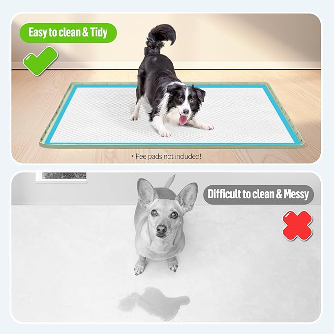 Pee Pad Holder for Dogs, 50" x 35" Silicone Pee Tray Mat Leak-Proof, High Edge, No Spill Pet Pad Holder for Puppy, Cat, Rabbit, Training Pads for Floor Protection, No Pee Pads (Green)
