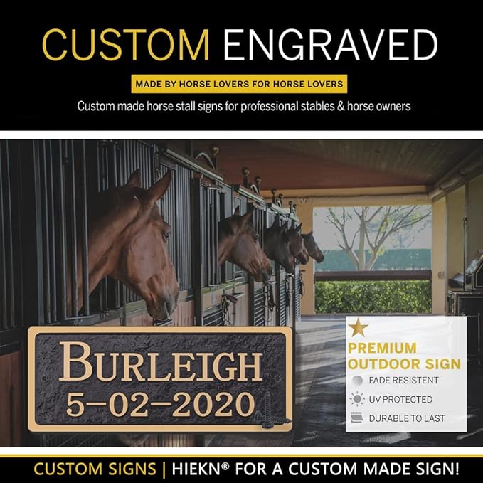Acrylic Horse Stall Name Plate, 2.4" x 8" Personalized Stall Signs, UV Protected, Custom Pet Name Sign, All Weather Adhesive, Mounting (Rose Gold, Style 7)