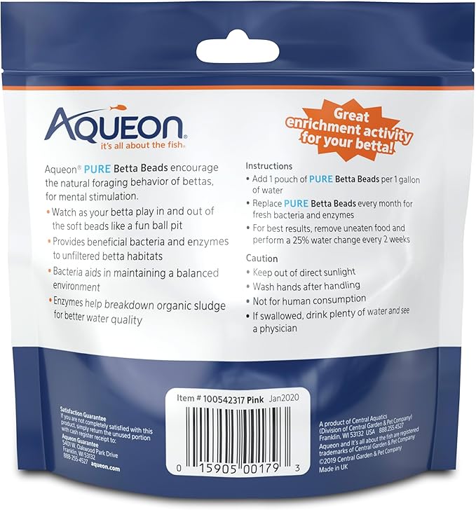 Aqueon PURE Betta Beads, Water Care for Unfiltered Aquariums, Maintains Clear Water and Helps Breakdown Organic Sludge, Pink