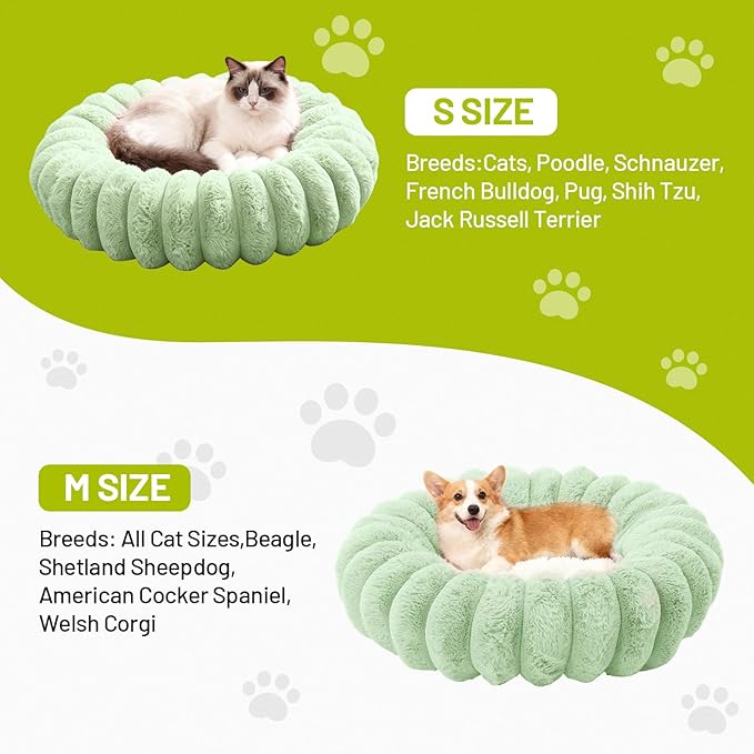 Cloudsoft Flower Cat Bed and Dog Bed, Washable Plush Pet Bed with Non-Slip Water-Resistant Bottom, Faux Furfor Cats & Small Dogs Up to 22 lbs, 22.8"x22.8" (Green)