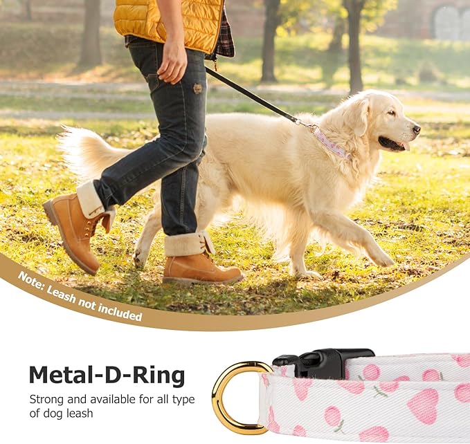 Cotton Handmade Dog Collar Cute and Distinctive Patterns White and Pink Love Heart with Pendant for Girl Boy Dogs Collars M