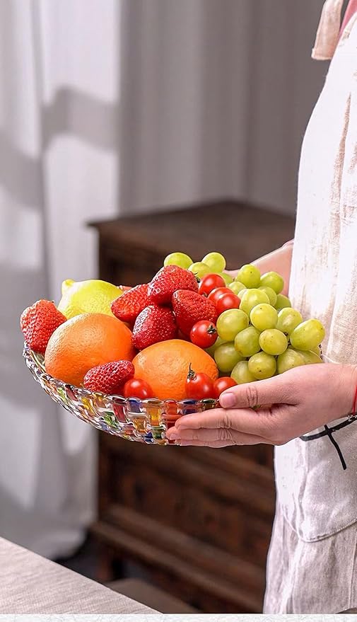MAGCOLOR Hand Painted Colorful Woven Glass Crystal Salad & Fruit Bowl Decoration,Centerpiece For Home,Office,Wedding Decor, Fruit, Snack, Dessert, Server