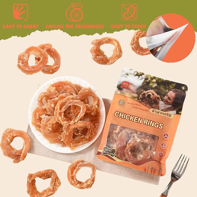 Dog Treats Chicken Jerky Rings, Natural Chicken Breast w/Taurine, Rawhide-Free High-Protein Long-Lasting Chewy Training & Rewards Dog Snacks for Small Medium Large Dogs,10.58 oz