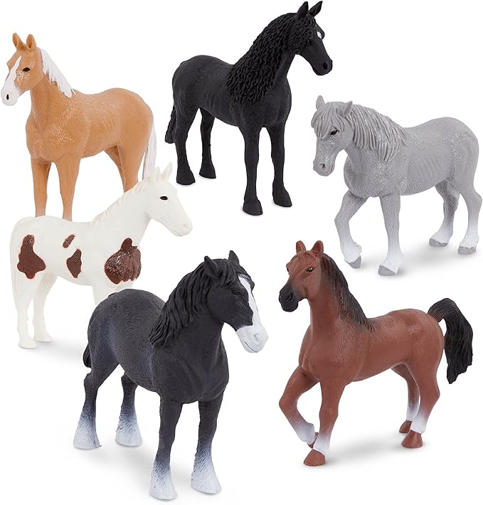 Terra by Battat – Wooden Farm Playset with 6 Toy Horses & Detailed Barn, Portable Equestrian Stable for Imaginative Play, Durable Farm Animal Figurines & Carry Handle, Playset for Toddlers 3+ Years