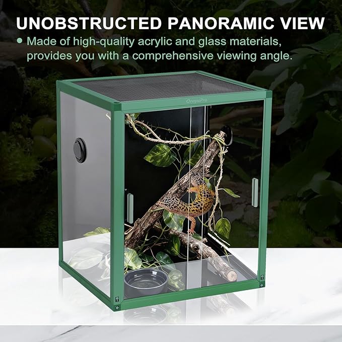 30 Gallon Reptile Terrarium, 18x18x24 inch PVC Reptile Tank, Lightweight Arboreal Enclosure for Gecko Snake Frog Chameleon Lizard, Sliding Door, Top Screen Ventilation