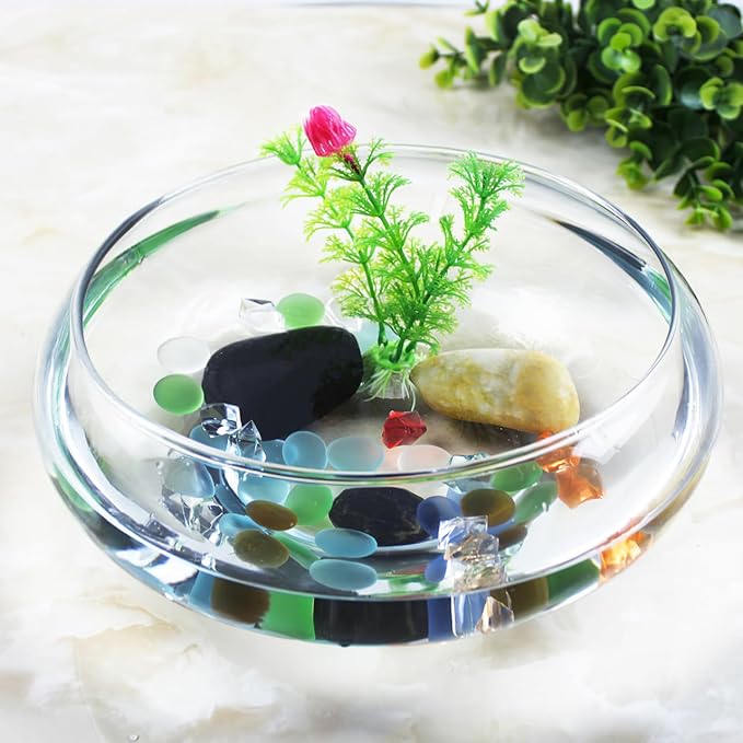HANABASS Clear Fish Bowl Vase - Wide Mouth Bubble Bowl - Shallow Planter - Terrarium Fish Bowl - Aquatic Plant Pot - Hydroponic Planter Table Centerpiece, 9.5X 9.5X 3.9 Inch, for Office Home Decor