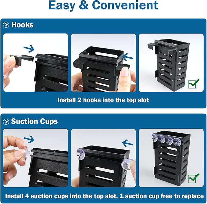 Aquarium Plant Holder 4 PCS Hanging Aquatic Plant Pot with 24 Hooks and 20 Suction Cups for Fish Tank Aquarium Planter and Aquascape Decorations (Black)