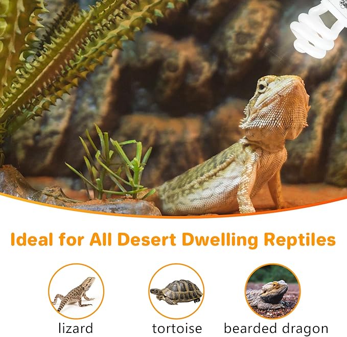 LUCKY HERP UVA UVB Reptile Light 10.0, Desert UVB 150 Compact Fluorescent Lamp, UVB Light for Reptiles 15W, UVA UVB Reptile Light Bulb, UVB Bulb for Reptiles Bearded Dragons Lizards Tortoises Snakes