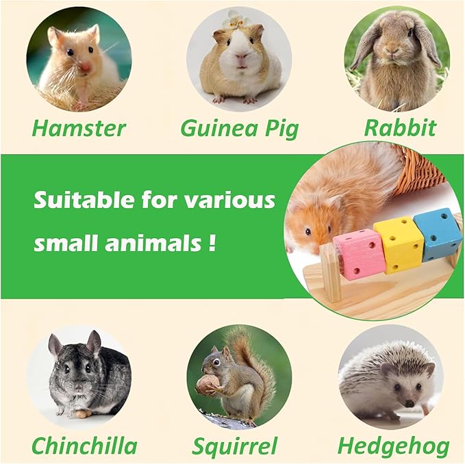 KABASI Wooden Hamster Enrichment Toys, Hamster Chew Toy Wood Platform Grinding Teeth Toys Exercise Intelligence Training Colorful Wooden Block for Syrian & Dwarf Hamsters, Gerbils, Rats, Chinchillas