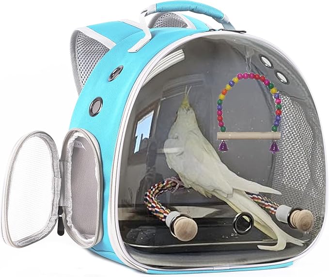 Portable Parrot Travel Cage Carrier with Small Swing Toy&Cage Colorful Toys Set Small Bird Parakeet Bag with Standing Perch Bird Carry Transport Backack