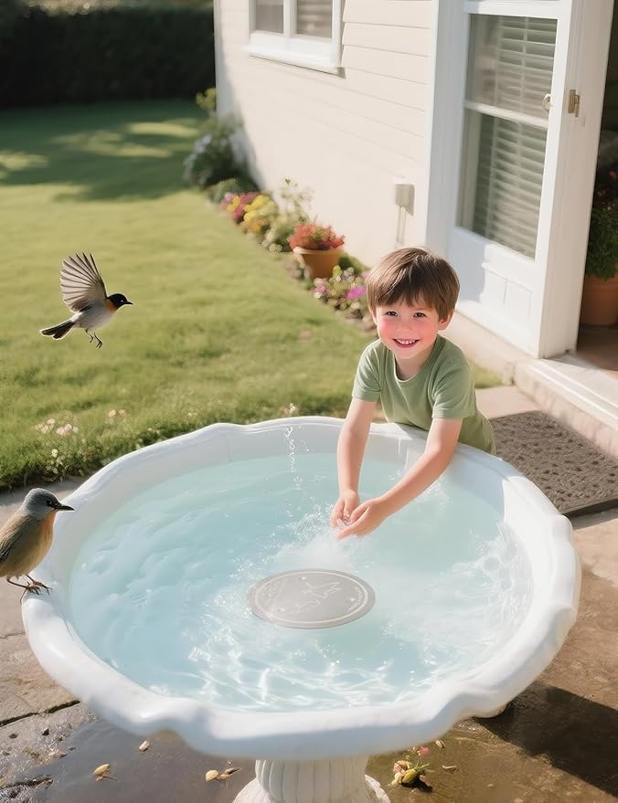 CNARIO Copper Disk for Bird Baths, Bird Baths 99.99% Pure Copper Cleaning Disk, Safe Natural Solution, 0.6mm Thick with Stable Triple-Point Support, All-Season Use