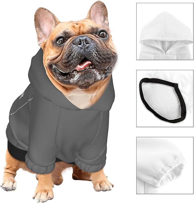 Personalized Dog Hoodie, Custom Dog Costumes for Small Dogs, Holiday Happy Dog Clothes Football Pet Shirt Sweater with Name Number for Girl/Boy Cats/Kitten, Darkgrey, L