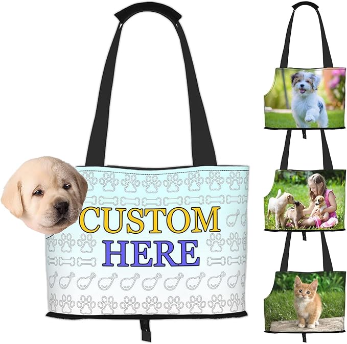 Custom Dog Carrier Purses Personalized Crossbody Puppy Carrying Bag Add Your Pet Photo Name Text Soft-Sided Sling Cat Pouch for Outdoor Hiking Traveling Subway Shopping (Custom)