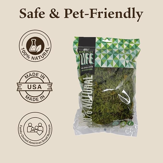 The Habitat Life - Natural Mood Moss - for Reptiles, Amphibians & Invertebrates Terrariums - Moisture-Retaining - Humidity Control - Soft Bedding - Dye-Free & Safe - Small - 1 Pack