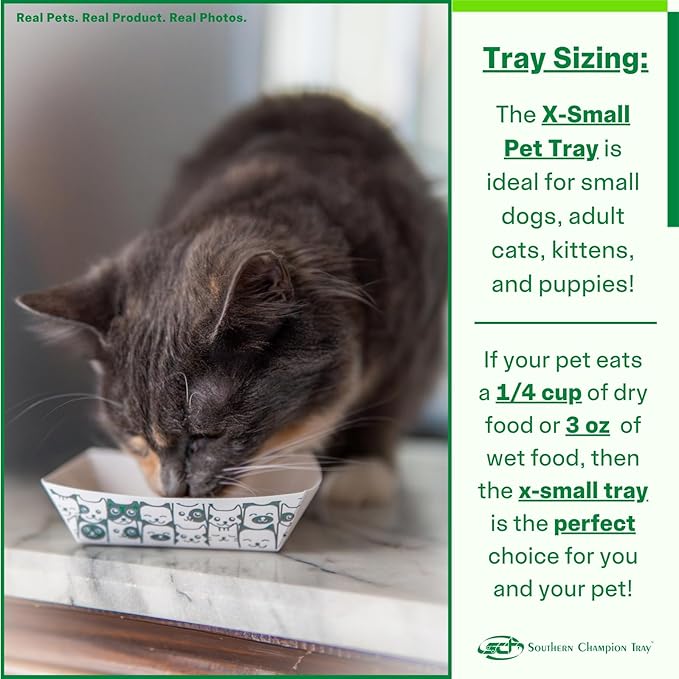 Southern Champion Tray, X-Small Disposable Pet Food Bowl, Tray, Purrfect for Feeding Kittens, Puppies, and Cats, Wet Food or Dry Food, Treats, Indoor and Outdoor, 1/4 Cup or 3 oz Capacity, 250 Count