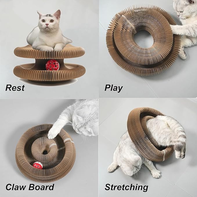Kitty Kurl Cat Toy,Magic Organ Cat Toy,Magic Organ Cats Scratcher Board,Foldable Recyclable Accordion Toys with Ball for Indoor Cats Playing(1pc)
