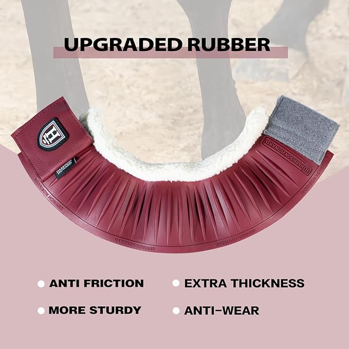Harrison Howard Rubber Pull-on Bell Boots with Fleece Lining and Extra-Large Leather Touch-Close Tape Hoof Overreach Protection for Horses Sold in Pairs Wine Red XL
