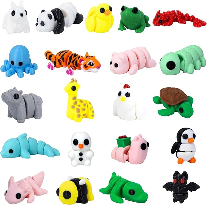 21Pcs Mini 3D Printed Animal Set, Flexible Fidget Toys, 3D Printed Animal Figurines Toys for Birthday Gifts,Rewards,Goodie Bag Filler and Office Desktop Decoration