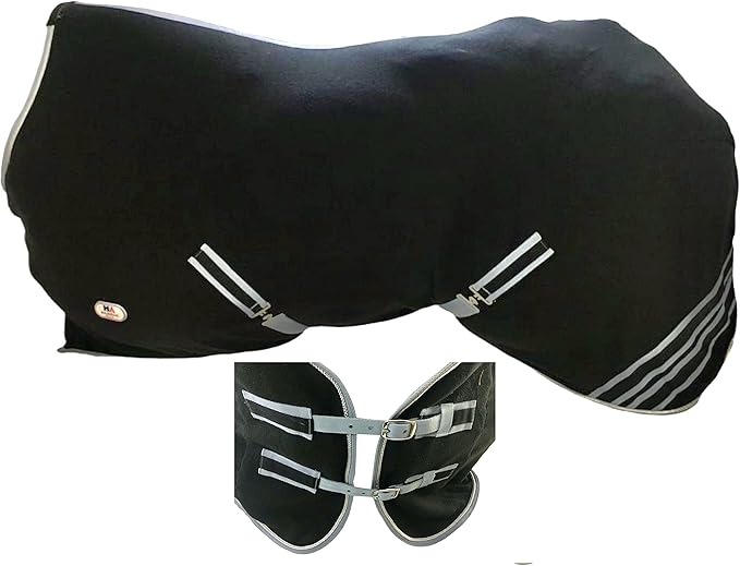 Majestic Ally Anti Pill Fleece Horse Blanket/Sheet with Silver Braided Rope (Black, 76)