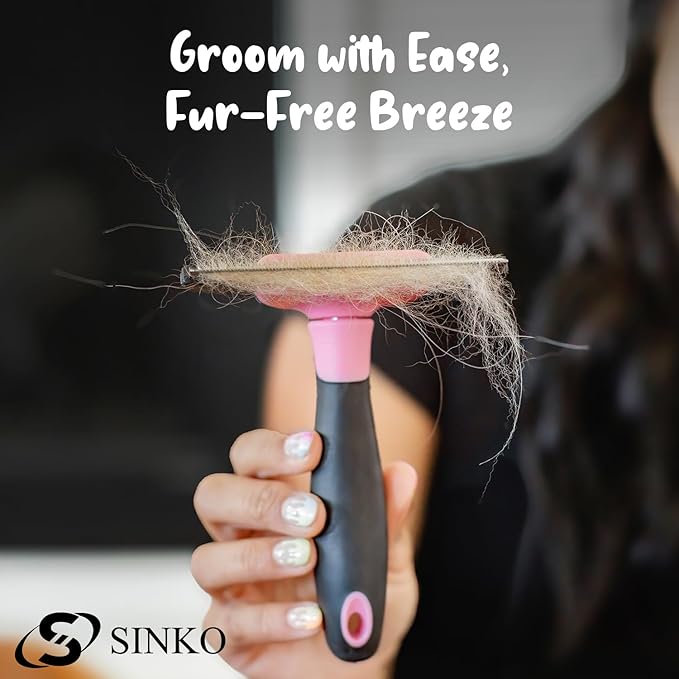 Sinko Deshedding Tool for Dogs & Cats, Pet Grooming Brush, Skin Friendly Deshedding Tool, Dog Brush for Shedding, Effectively Reduces Shedding by up to 95% for Short Medium Long Pet Hair (Pink)