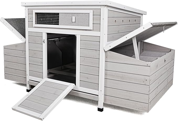 58”Solid Wood Chicken Coop for 3-4 Chickens,Outdoor Hen House Poultry Pet Hutch with Run Cage and 2 Sides Nesting Box,Waterproof Asphalt Roof Ramp,Removable Tray Wire Fence for Backyard