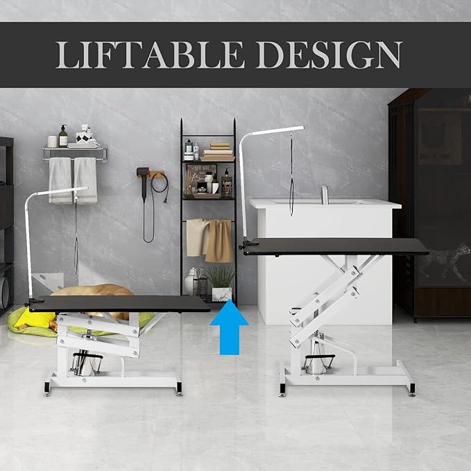 SoarFlash 42.5" Pet Dog Grooming Table,Heavy Duty Hydraulic Grooming Table for Dogs&Cats,Big Size with Adjustable Arm Noose,Maximum Capacity Up to 400lbs (Black)