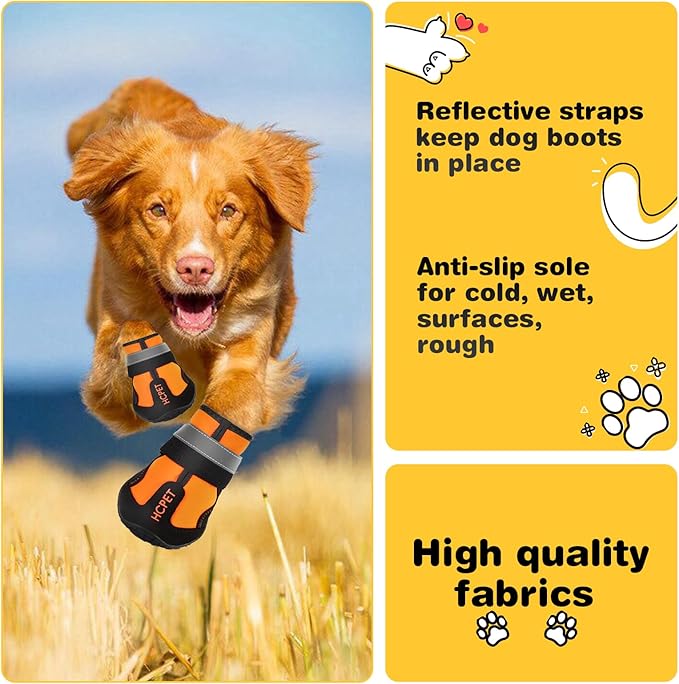 Hcpet Dog Shoes, Dog Boots for Small Dogs, Waterproof Medium Dog Booties Paw Protector for Summer Hot Pavement, Winter Snowy Day, Outdoor Walking, Indoor Hardfloors Anti Slip Sole Orange Size 1