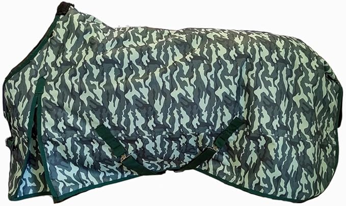 AJ Tack 1200D Waterproof Winter Horse Blanket with Hood - 400g Heavyweight Turnout with Fleece Collar, Shoulder Gussets & Tail Flap - Camouflage 82"
