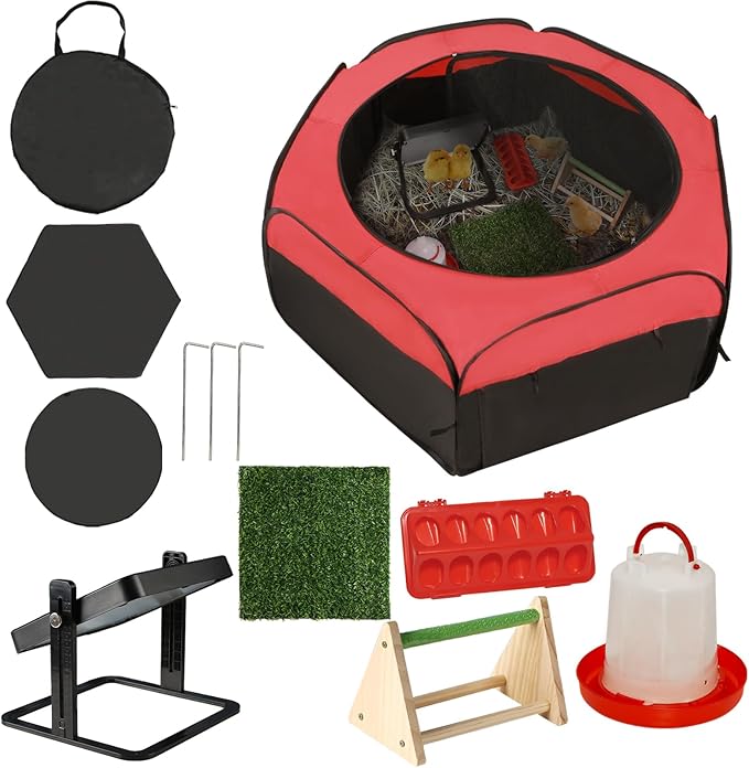 Brooder Box for Chick Starter Kit - 2025 Upgrade Dual Door Chicken Brooder Pen/Playpen/Tent with 10*10 in Brooder Heating Plate,Nesting Pad,Chicks Feeder＆Waterer,Chick Perch Up to 15 Chicks,Duck,Quail