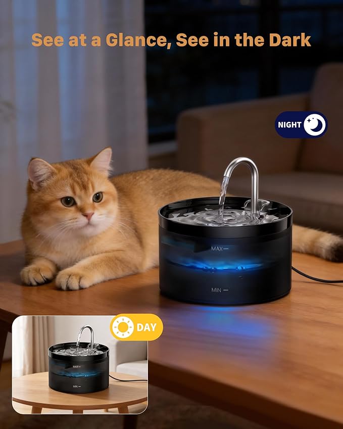 Cat Water Fountain Pet Fountain: 67oz/2L Cat Water Dispenser - Black Pet Dispenser - Faucet Dog Bowl - with 6 Filters + 3 Sponges - GIOTOHUN