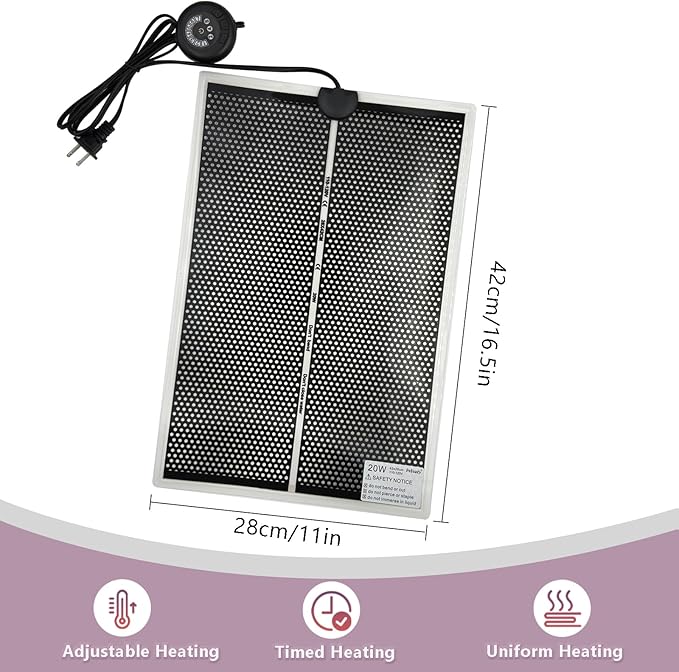 Reptile Heat Pad with 7 Button Temperature Adjustment, Under Tank Terrarium Heat Mat for Reptiles Tortoise Snakes Lizard Gecko Frog Hermit Crab and Other Small Animal, 20W Reptile Heating Pads