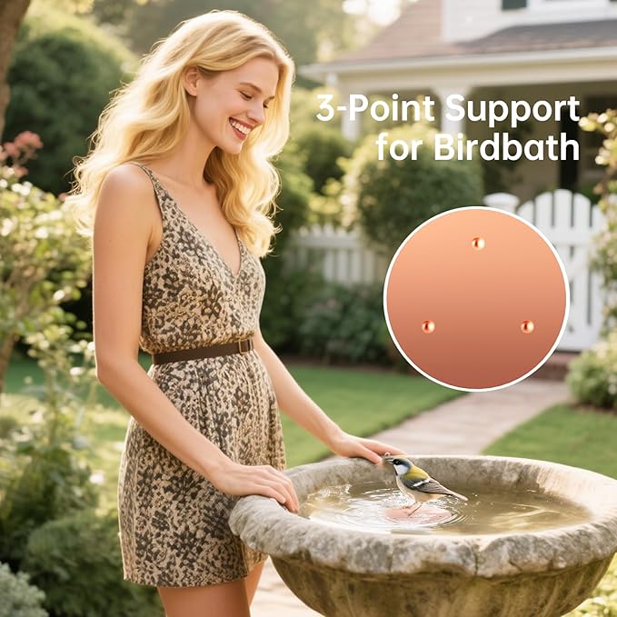 2 Pack Bird Bath Copper Disk, Premium 0.6mm Sturdy 99.99% Pure Copper Disk for Bird Baths,Triple-Point Support Ensures Clean Water Year-Round, Compatible with All Outdoor Birdbath Bowls