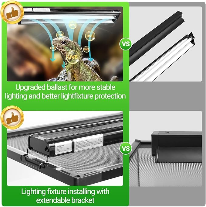REPTI ZOO UVB Reptile Light, New Version T5 HO UVB Lighting Combo Kit, Reptile Terrarium Hood with 5.0 UVB Tube Bulb, Reptile Light Fixture 24W-22Inch