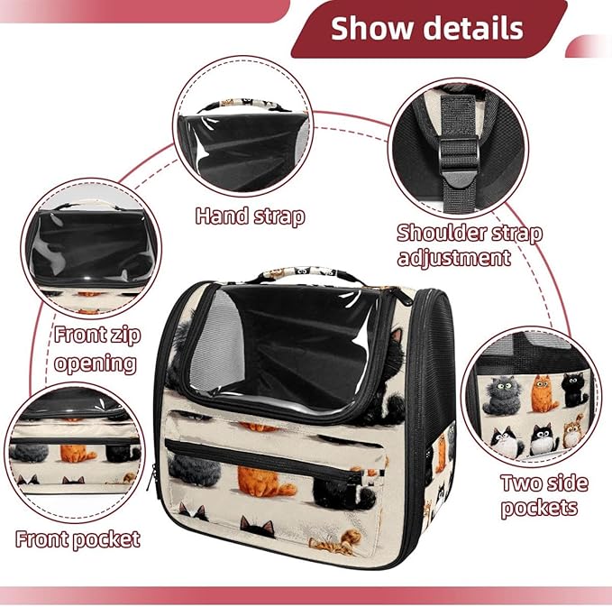 Cute Cats (2) Pet Travel Carrier Soft Sided Portable Bag for Cats, Small Dogs, Kittens or Puppies