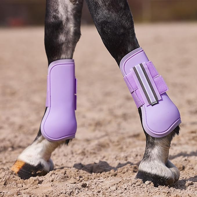 HORZE Adepto Open Front Tendon Boots | Durable Shell with Neoprene Lining - Languid Lavender Purple - Horse