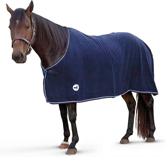 Jeffers Equine Elite Fleece Horse Cooler Blanket, 81 Inch – Soft, Adjustable Fit, Lightweight, Easy Care, Moisture Wicking Cooling Sheet with Surcingle for Post Exercise, Travel for Horses – Navy