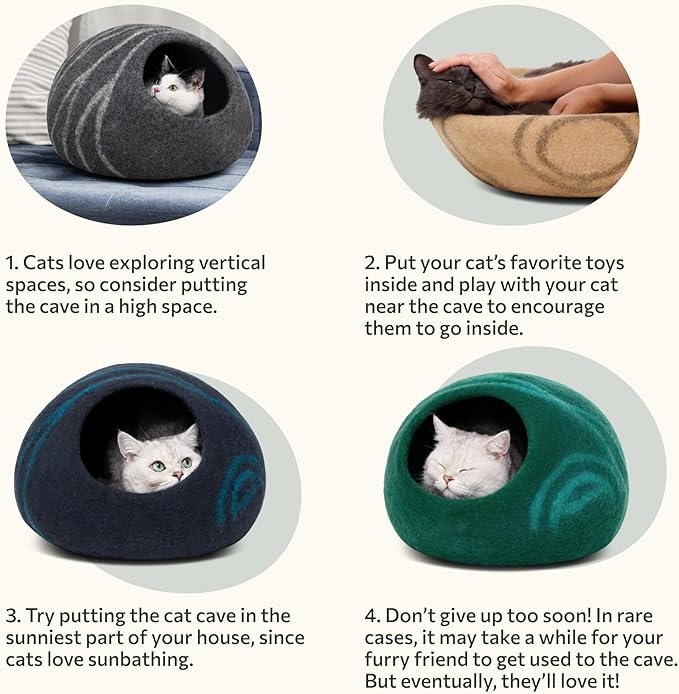 MEOWFIA Cat Cave – Premium Felt Cat Bed for Indoor Cats, Handmade 100% Merino Wool (Gold Rose, Medium)