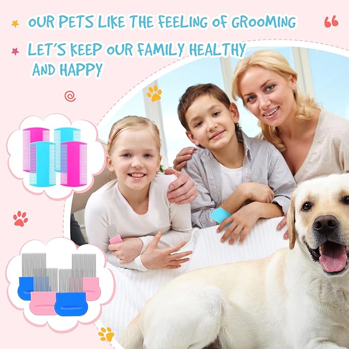 Maitys 8 Pieces Flea Lice Combs Double Sided Lice and Nit Removal Hair Grooming Plastic and Metal Comb for Humans Pets(3.5 x 2 Inch, 3.54 x 1.57 Inch,Pink, Blue)
