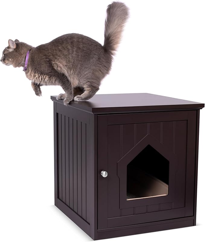 INTERNET'S BEST Decorative Cat House & Side Table, Nightstand, Pet Crate, Hidden Litter Box Enclosure, Multi-Functional Kitty Furniture, Hiding Spot, Wooden Cabinet for Cats, Kitten Home - Espresso