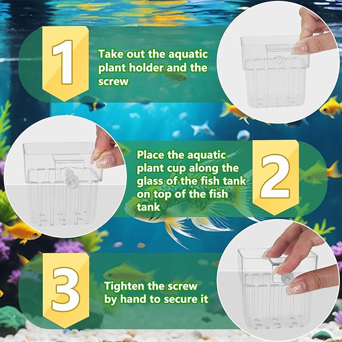 2PCS Aquarium Plant Holder with Hooks Top Clear Acrylic Fish Tank Plant Holder Cup Pots for Fish Tank Aquaponic Plant and Aquascape Decorations