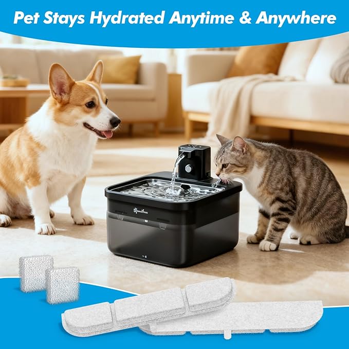 Cat Water Fountain Filter, Eyehoce 32 Pack Replacement Filters for DownyPaws Battery Operated Pet Fountain 84oz/2.5L Wireless Dog Cat Water Dispenser DPWFP6 Filter Set (16 Filters & 16 Sponges)