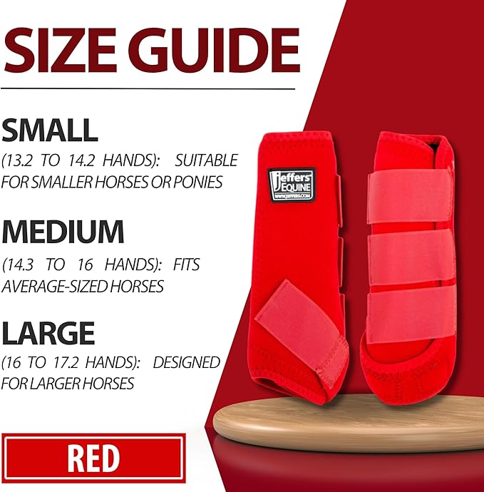 Jeffers Equine Protective Horse Boots 1 Pair, Red - Safe Neoprene Leg Guards & Comfortable Fit, Durable Strap Closures, Front & Hind Support, Equestrian Accessories for Travel & Riding - Large
