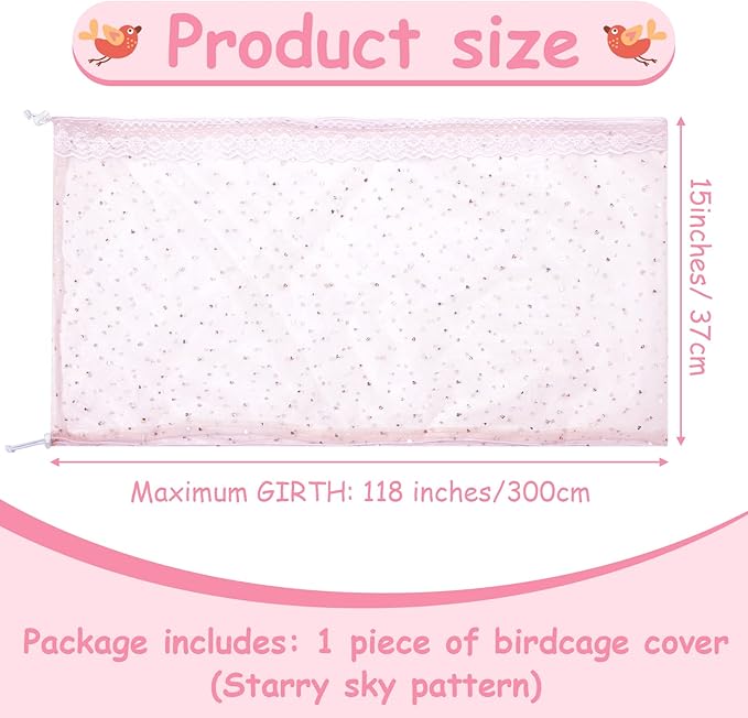 Shappy Large Bird Cage Cover, Bird Cage Seed Catcher, Adjustable Star Pattern Nylon Mesh Net for Parrot Parakeet Macaw Pet Supplies(Pink)